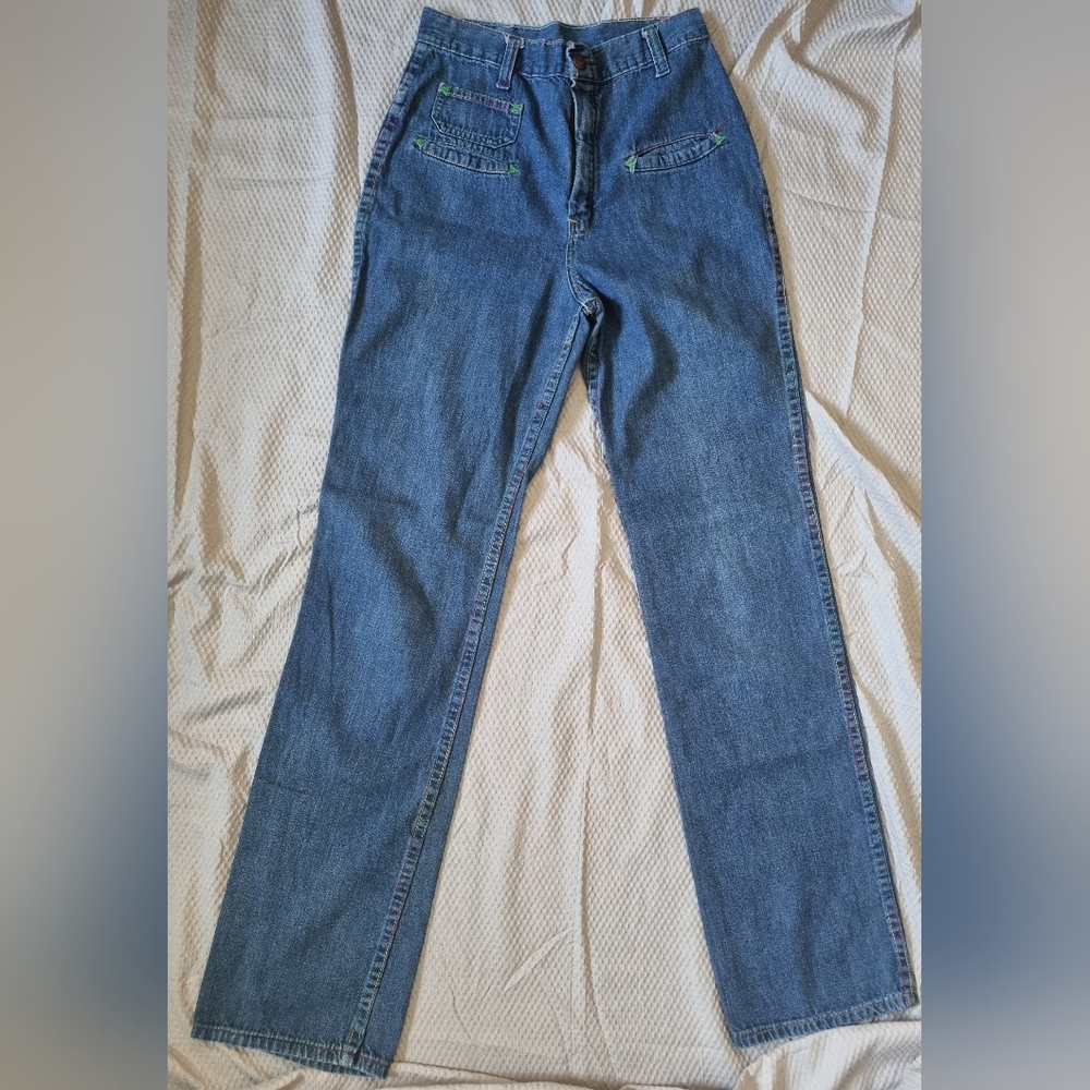 RARE 70s Rainbow Stitched "Cheap Jeans" brand vintage jeans